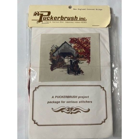 Vintage Puckerbrush Inc. New England Covered Bridge Cross Stitch Kit - Picture 5 of 5